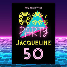 Invitación Neon Pink 50º cumpleaños, Fiesta editable de Retro
