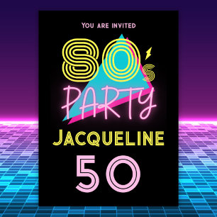 Invitación Neon Pink 50º cumpleaños, Fiesta editable de Retro