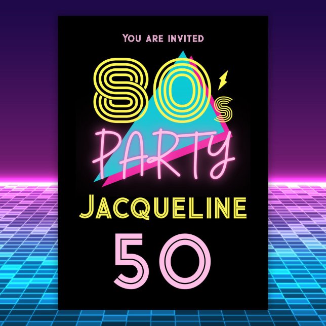 Invitación Neon Pink 50º cumpleaños, Fiesta editable de Retro (Subido por el creador)