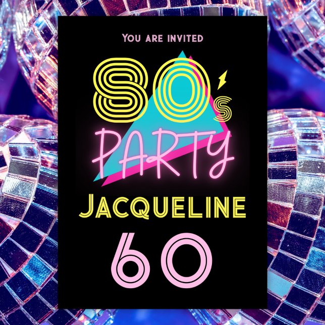 Invitación Neon Pink 60º cumpleaños, Fiesta editable de Retro (Subido por el creador)