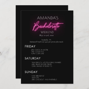 Invitación Neon Pink Bachelorette Weekend Itinerary