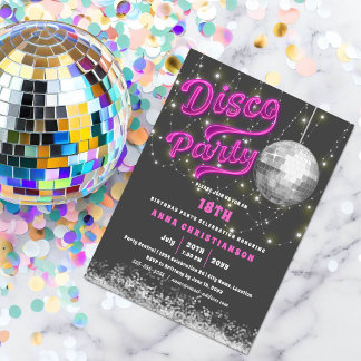 Invitación Neon Pink Disco Birthday Party