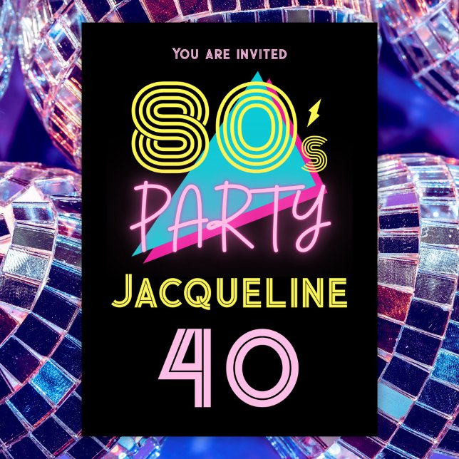 Invitación Neon Pink, Fiesta editable de los años 80, cumplea (Subido por el creador)