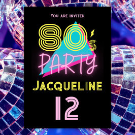 Invitación Neon Pink, Fiesta editable de Retro 80, 12º cumple
