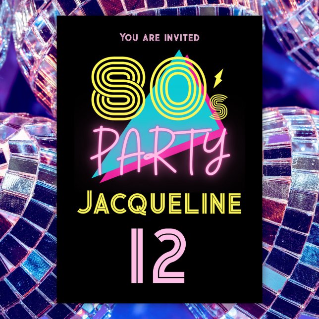 Invitación Neon Pink, Fiesta editable de Retro 80, 12º cumple (Subido por el creador)