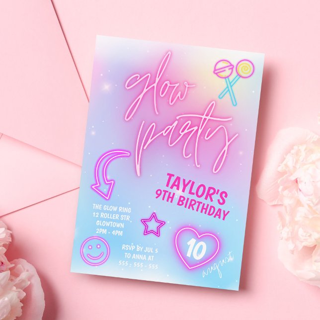 Invitación Neon Pink Glow Fiesta Birday (Subido por el creador)