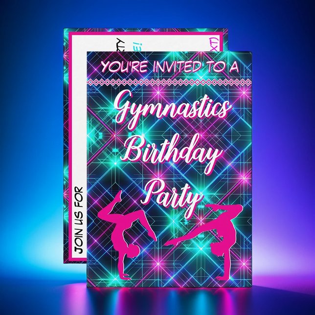 Invitación Neon Pink Gymnastics Glow Birday Party (Subido por el creador)