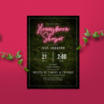 Invitación Neon Pink Honeymoon Shower<br><div class="desc">Guión de ducha de luna de miel inspirado en el signo de neón rosa sobre fondo de madera de paja verde inspirado en el personalizado de texto blanco.</div>