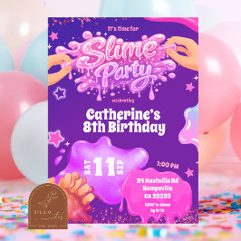 Invitación Neon Pink Purple Slime Birthday Invitation