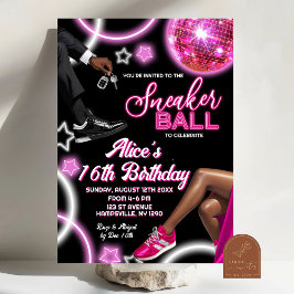 Invitación Neon Pink Sneaker Ball y Disco Ball Cumpleaños