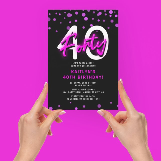 Invitación Neon Pink Thirty 40th Birthday Fiesta (Subido por el creador)