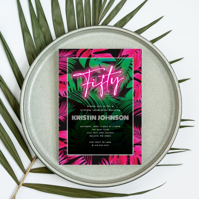 Invitación Neon Pink Tropical 50 cumpleaños (Subido por el creador)