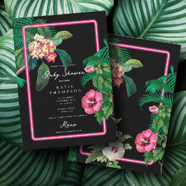 Invitación Neon Pink Tropical Botanicals Baby Shower