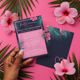 Invitación Neon Pink Tropical Destination Birthday Itinerary