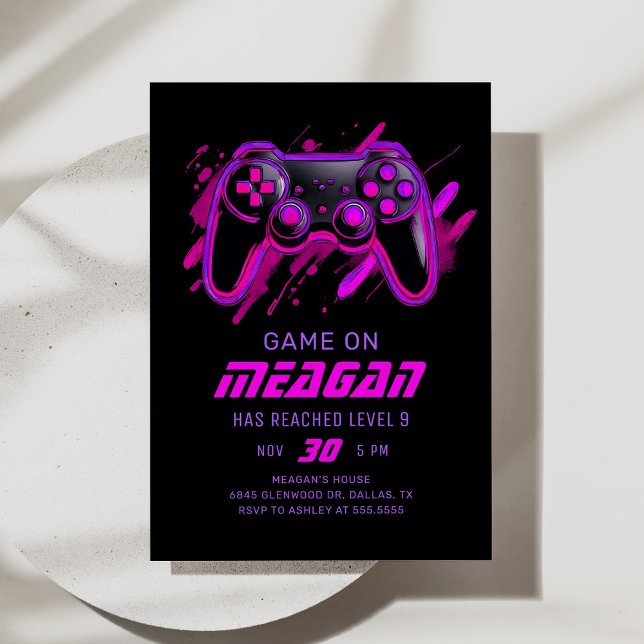 Invitación Neon Pink Video Game Gamer Cumpleaños (Subido por el creador)