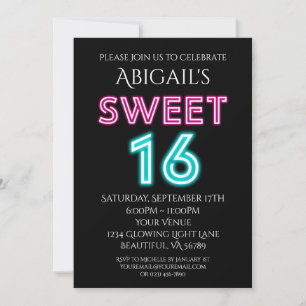 Invitación Neon Pink y Blue Sweet Dieciséis cumpleaños brilla