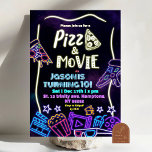 Invitación Neon Pizza Y Películas Cumpleaños De Los Niños<br><div class="desc">Fiesta de cumpleaños de Pink Neon Pizza,  fiesta de cumpleaños de la noche de la película Purple Neon.</div>