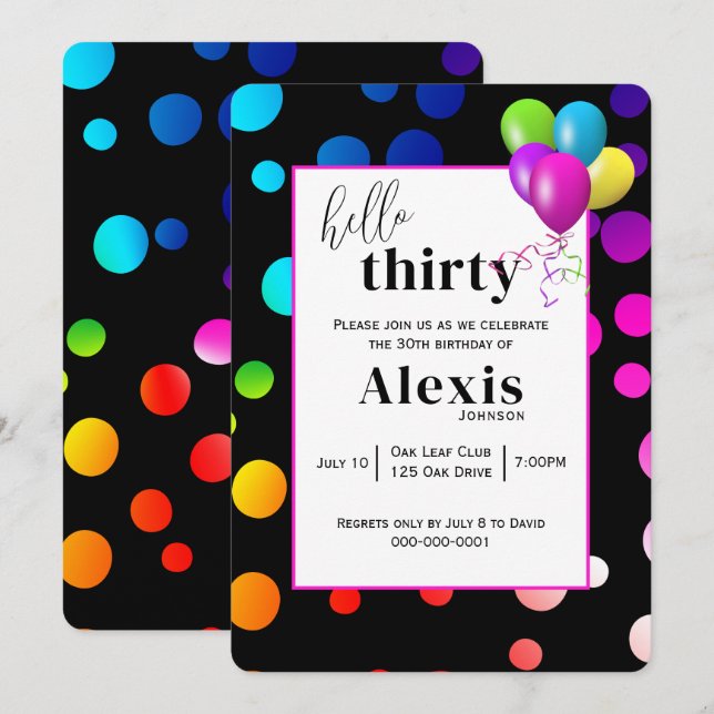 Invitación Neon Polka Dots para Fiesta de cumpleaños número 3 (Anverso / Reverso)