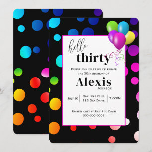Invitación Neon Polka Dots para Fiesta de cumpleaños número 3