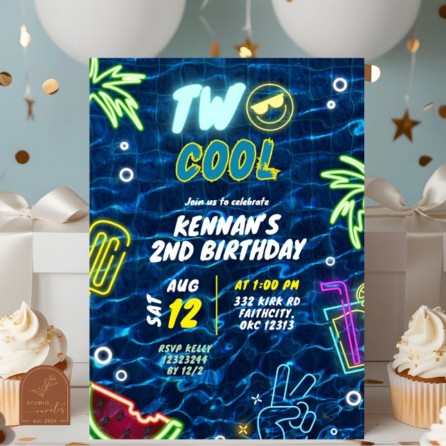 Invitación Neon Pool Summer Two Cool Cumpleaños 2 (Subido por el creador)