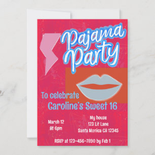 Invitación Neon Preppy Pajama Fiesta Cumpleaños