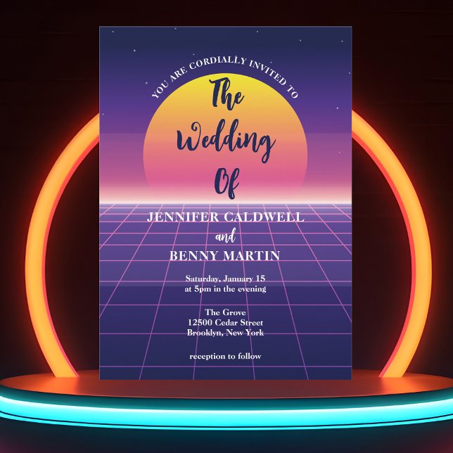Invitación Neon Purple Retro 80 Synthwave Sunset Boda (Subido por el creador)