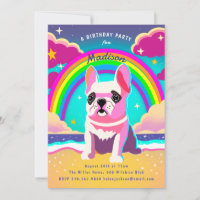 Neon Rainbow Frenchie Retro Cumpleaños