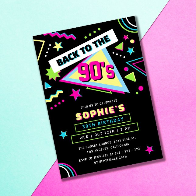 Invitación Neón Regreso a los 90 Cumpleaños Retro 30 (Subido por el creador)