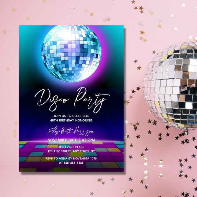 Invitación Neon Retro Disco Fiesta Dance Night Birday (Subido por el creador)