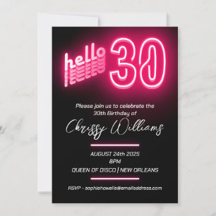Invitación Neón retro rosado 30 Fiesta de cumpleaños