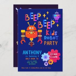 Invitación Neon ROBOT FIESTA Niños Chicas de cumpleaños temát