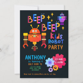 Invitación Neon ROBOT FIESTA Niños Chicas de cumpleaños temát