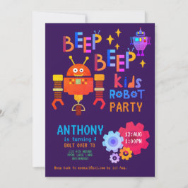 Invitación Neon ROBOT FIESTA Niños Chicas de cumpleaños temát