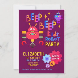Invitación Neon ROBOT FIESTA Niños Chicas rosados de cumpleañ