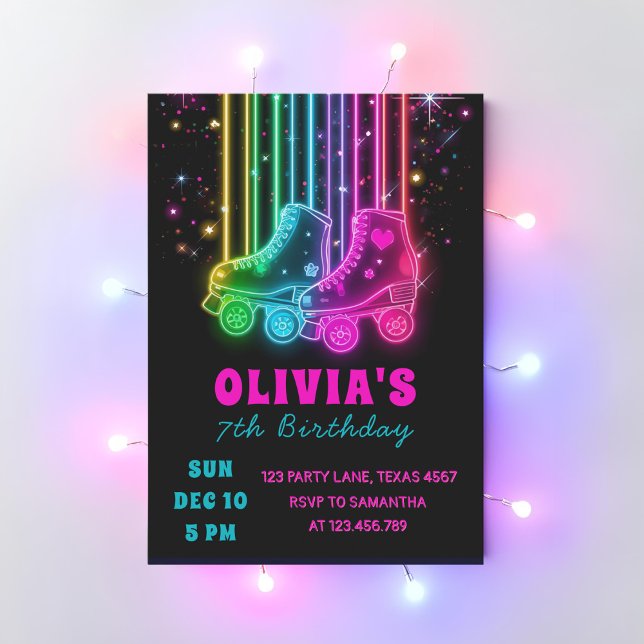 Invitación Neon Roller Skating Birthday | Glow Party (Subido por el creador)