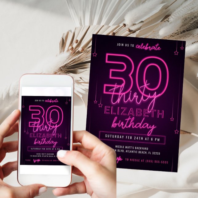 Invitación Neón rosa 30 Fiesta de cumpleaños vamos a lucir lo (Subido por el creador)