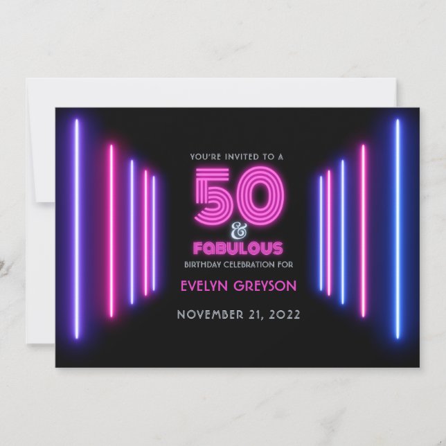 Invitación Neón rosa 50 y fabulosa fiesta de cumpleaños 50 (Anverso)
