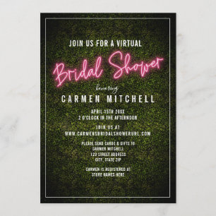Invitación Neón rosa rosado de la ducha de novia virtual