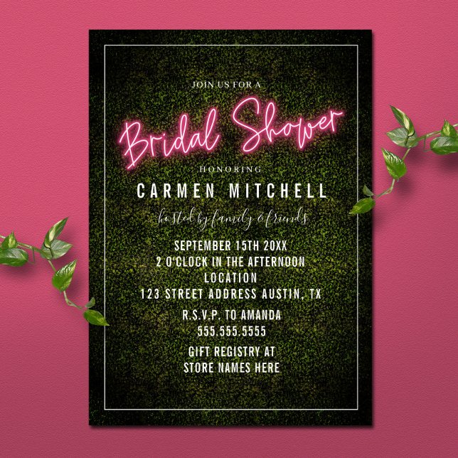 Invitación Neon Rótulo Boxwood Bridal Shower (Subido por el creador)