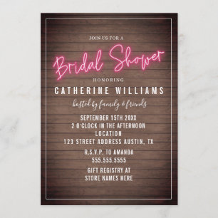 Invitación Neon Rótulo Plano de madera Ducha nupcial