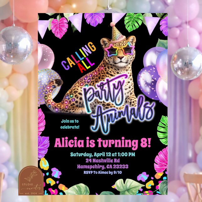 Invitación Neon Safari Leopard tween birthday invitation (Subido por el creador)