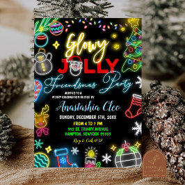 Invitación Neon Santa Glowy Jolly Friendsmas Holiday Party