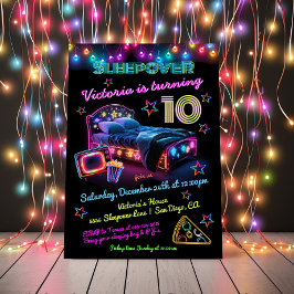 Invitación Neon Sleepover Pajama Fiesta Cumpleaños