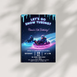 Invitación Neon Snow Tubing Birthday Invitation Winter Party
