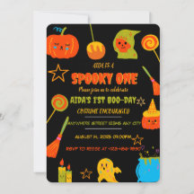 Neon Spooky One First Birday Invitation