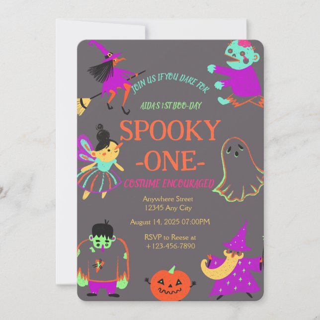 Invitación Neon Spooky One First Birday Invitation (Anverso)