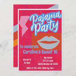 Invitación Neon Stripe Preppy Pajama Fiesta Cumpleaños