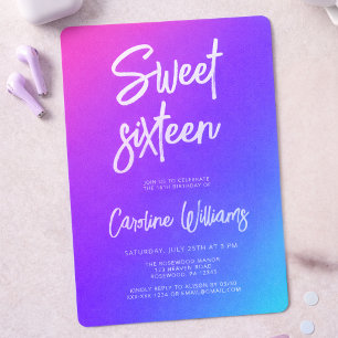 Invitación Neon Sweet Moderno Dieciséis Cumpleaños