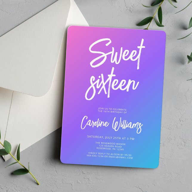 Invitación Neon Sweet Moderno Dieciséis Cumpleaños (Subido por el creador)