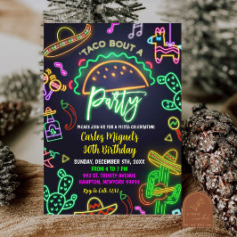 Invitación Neon Taco Fiesta de Cumpleaños de Adultos Mexicano